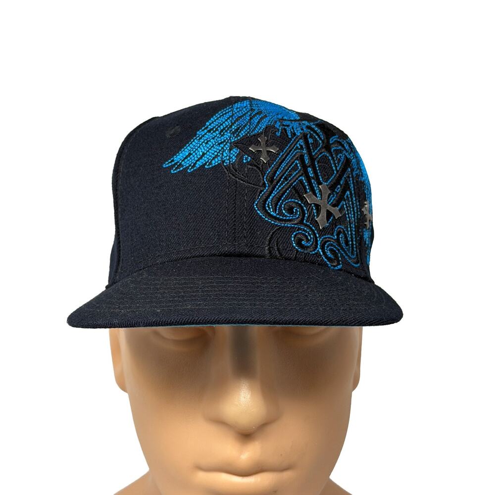 Vintage Mma Elite Men's Cap Hat Cross Details Wing Design Black Blue Gothic S/M